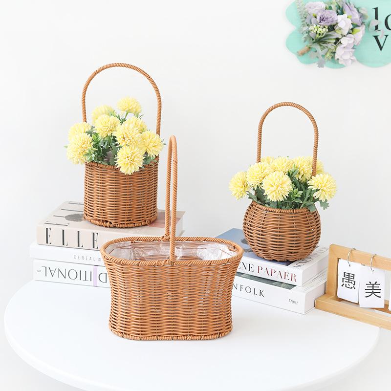 Imitation Rattan Flower Basket Flower Shop Best-selling Hand Basket Living Room Flower Arrangement Storage Basket Picnic Basket