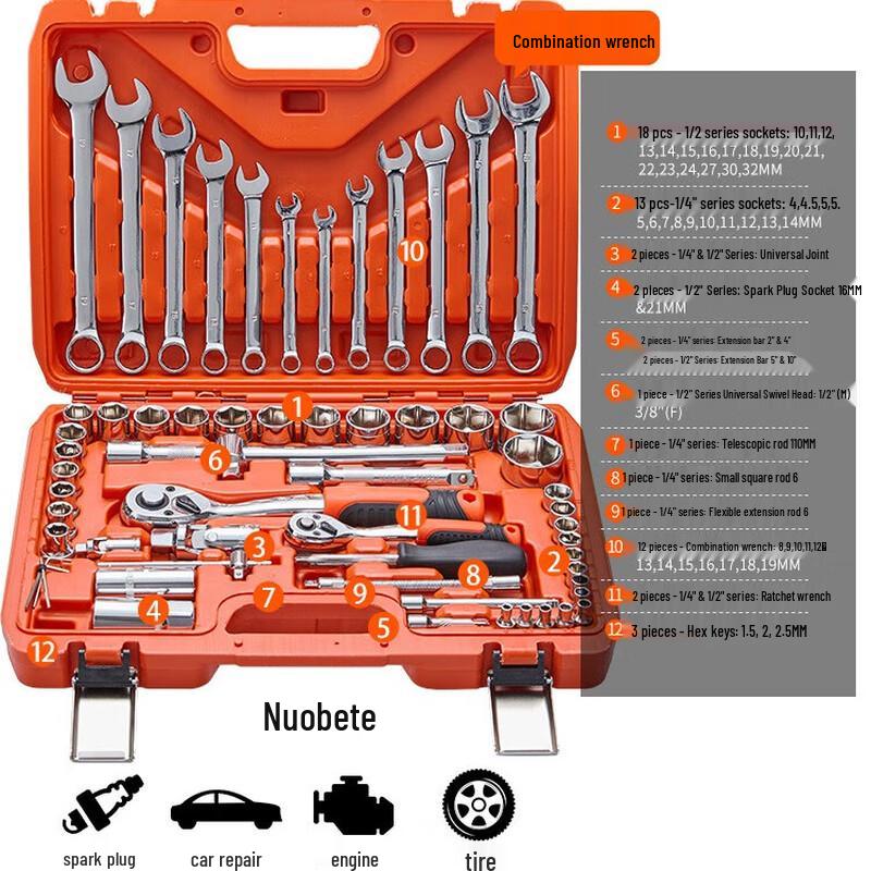 Ruobet 61-Piece Auto Repair 1/2 Ratchet Wrench Tool Set