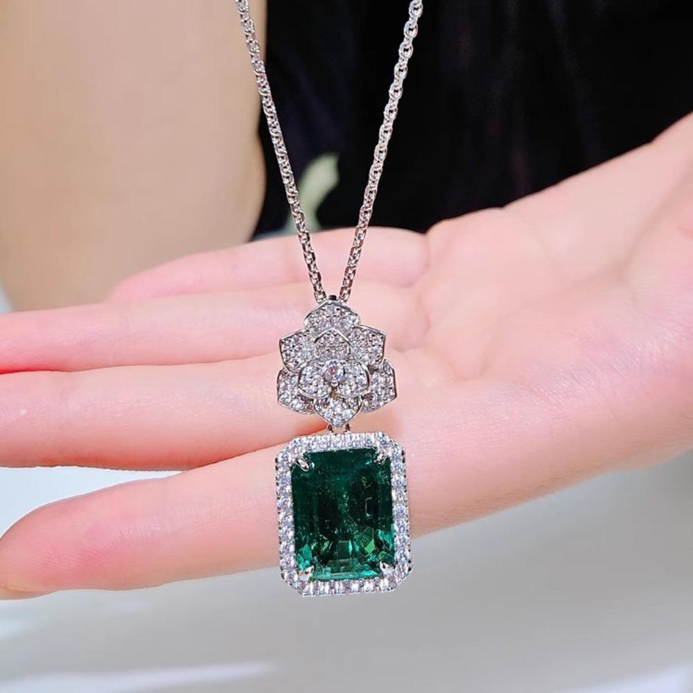 Women Jewelry Set Emerald Camellia Full Diamond Earrings Pendant Necklace Rose Ring Luxury Gift