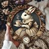 Vintage Round Metal Sign Rabbit Clock 20x20cm Home Wall Art Decor