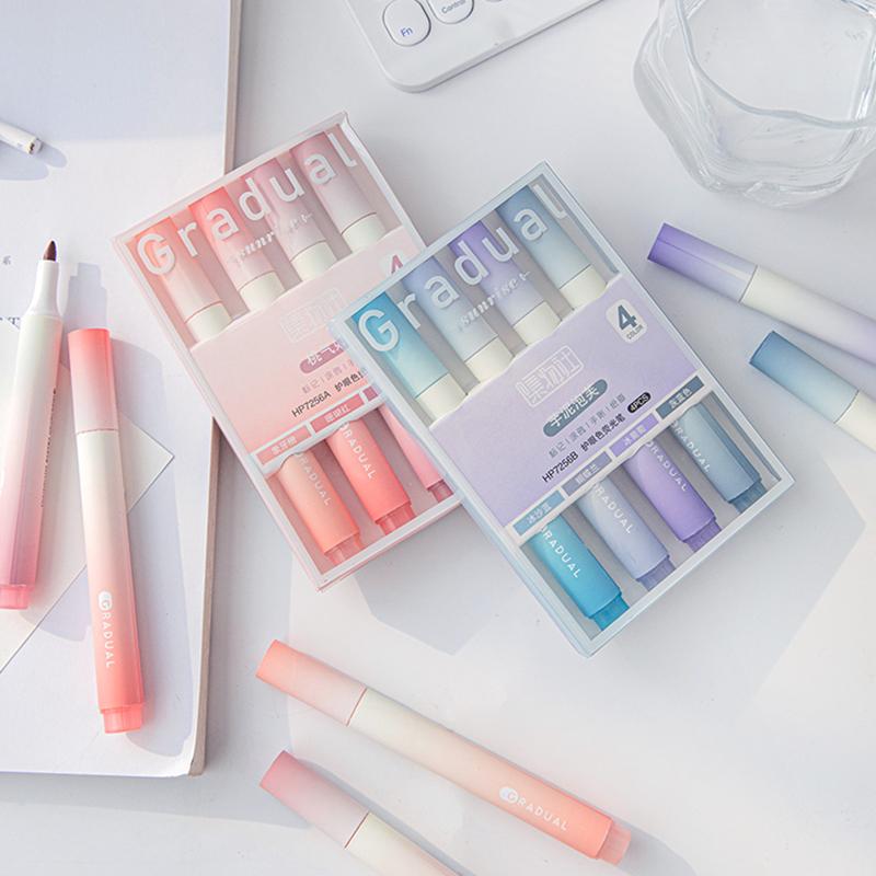 4pcs Gradual Sunrise Highlighter Pens Set Summer Mild Color Spot Liner Marker for Drawing Painting