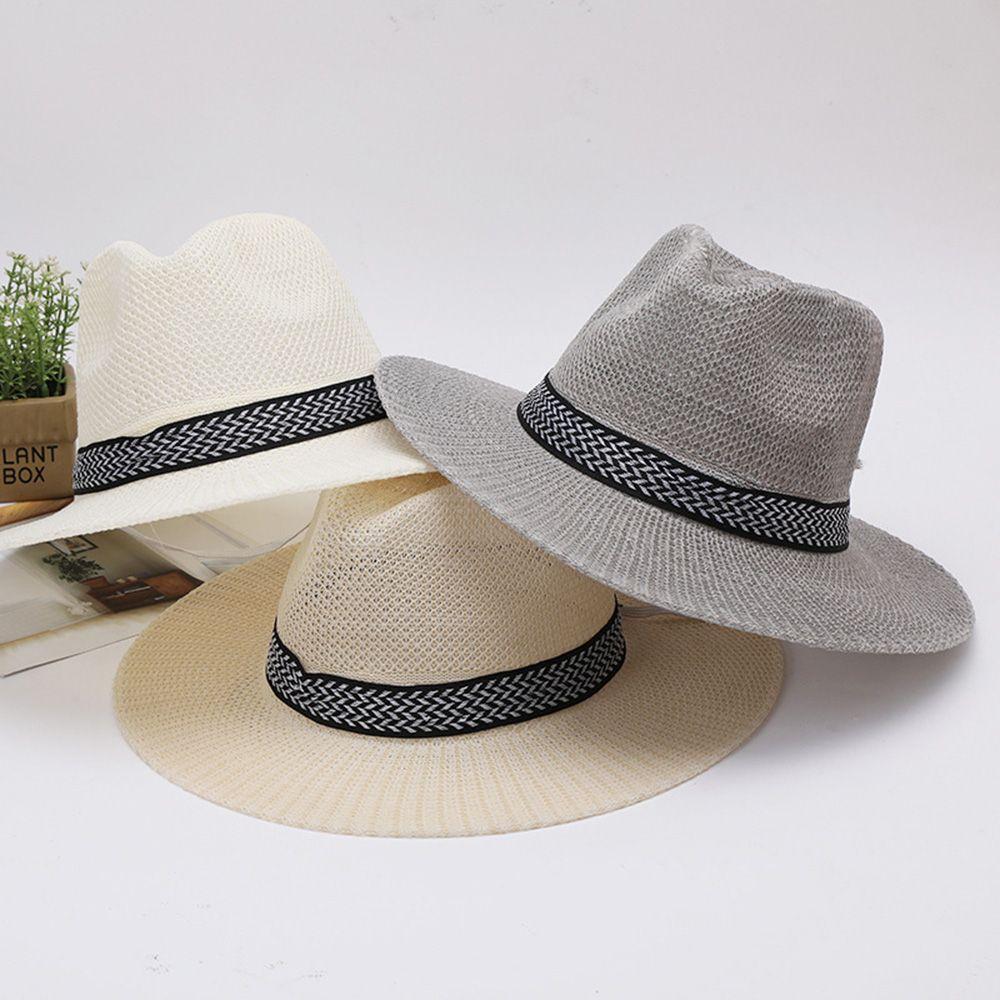 Male Female Beach Bohemia Style Old Man Sun Hat Panama Hat Middle-aged Men Straw Hat Solid Color