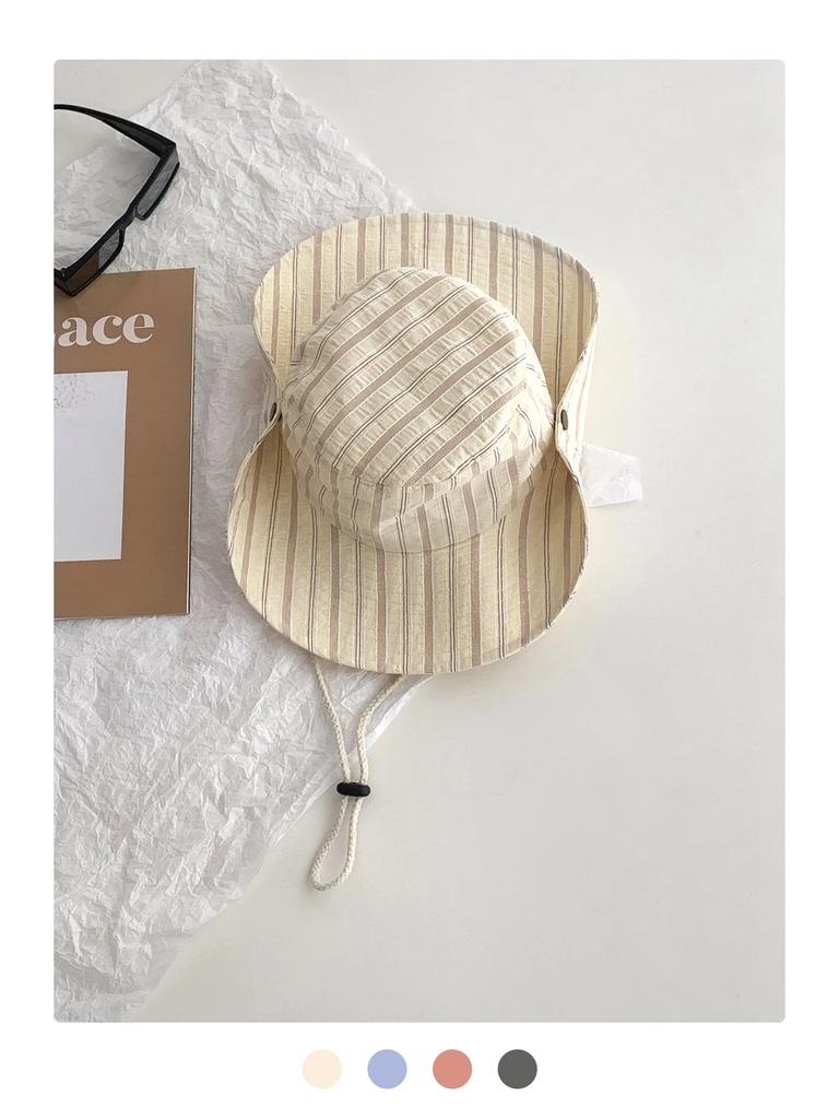 Stripesd Fisherman Hat Women's Summer New Large Brim Lanyard Sun Hat Outdoor Camping Style Hiking Mountaineering Hat Bucket Hat