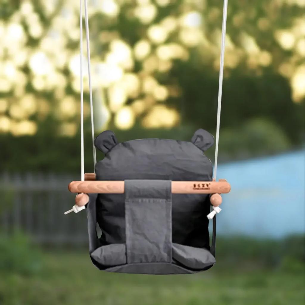 Safe Wooden Baby Rocking Chair Canvas Swing Chair Indoor Outdoor Durable Baby Swing Kindergarten Backyard Park Play Equipment