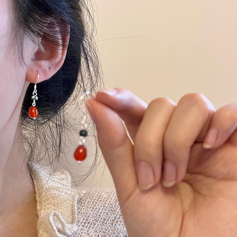 1 Paar Chinese Stijl Unieke Imitatie Jade Lange Hangende Oorbellen Voor Vrouwen Vintage Elegante Oorklip Klassiek Sieraden Cadeau