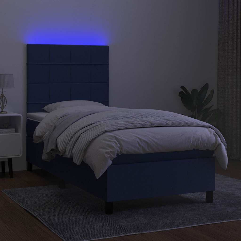 Box Spring Bed with Mattress & LED Blue 100x200 cm Fabric