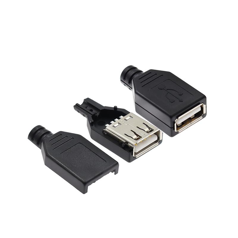 10 Stück Typ A Stecker Buchse USB 4-Pin Stecker Buchsenverbinder Mit Schwarzer Kunststoffabdeckung Typ-A DIY-Kits