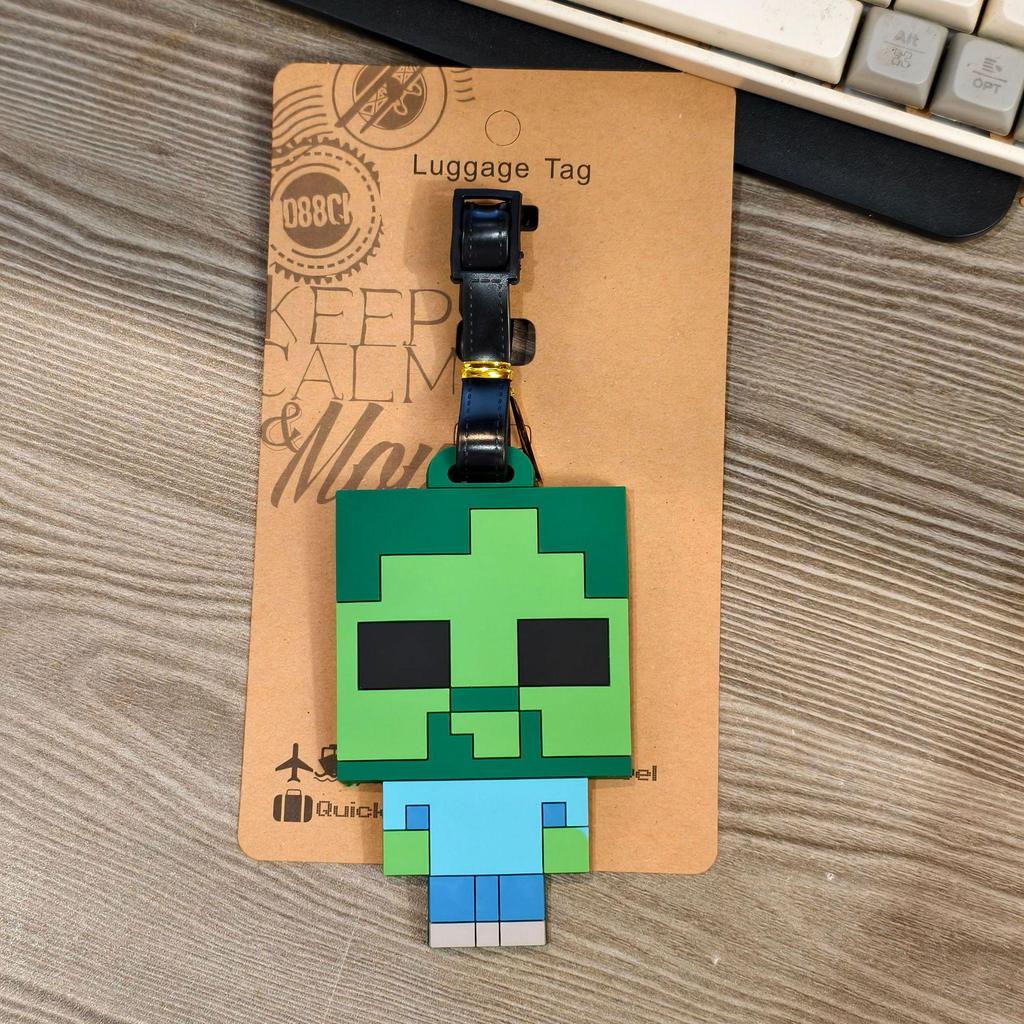 Creeper Steve Cartoon Minecraft Bagagelabel: Schattige Reistas Bedeltje
