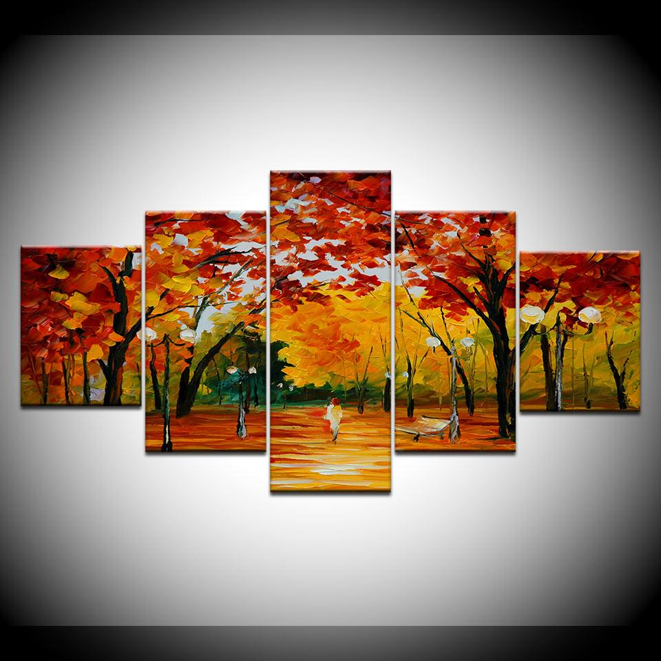 

5 частей Прогулка в лесу Пейзаж Картина Современное настенное искусство Печать на холсте Постер Домашний декор Абстрактные деревья Картины Художественное произведение XLarge Size Unframed Canvas