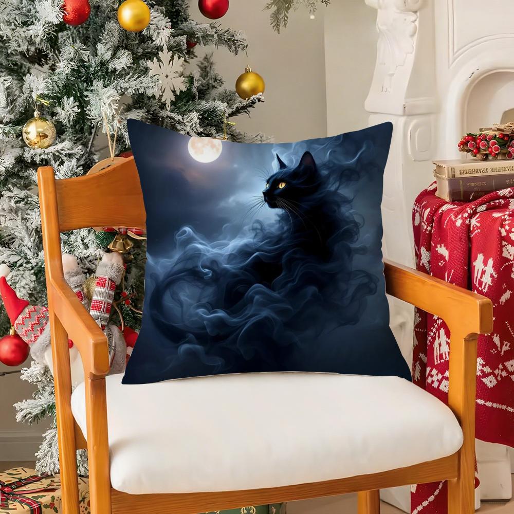 Black Cat Pillow Case Silky elegant Comfort Sofa Bed Invisible zipper