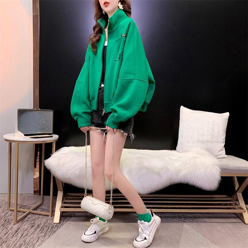 Solid Color Stand Collar Sweatshirt with Stylish Design, Women's Fashionable Outerwear for Autumn and Winter