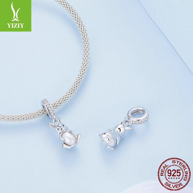 Pearl Rabbit S925 Silver Pendant, Cute Pearl Diy Bracelet Beaded Accessories