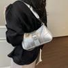 Silver Shoulder Bag Chain Handbag Fashion Bag Solid Color Pu Leather Ladies Bag French Style Underarm Shopper Purse Black Bolsos