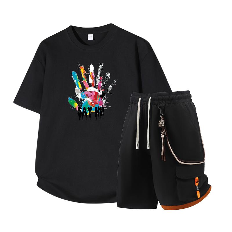 Dmo Men's Short Sleeved Set Summer Short Sleeved Slim Fit Upper Garment Men's Two-piece Set