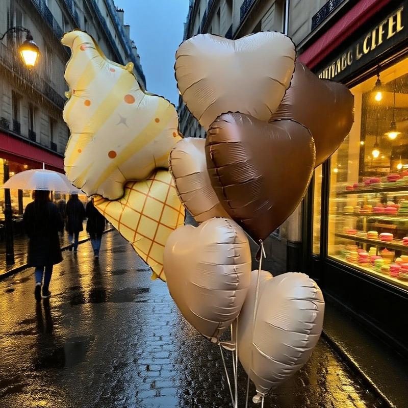 

Khaki ice cream heart 7-piece balloon set, beautiful balloons, suitable for birthday party decoration, theme parties, festival celebrations