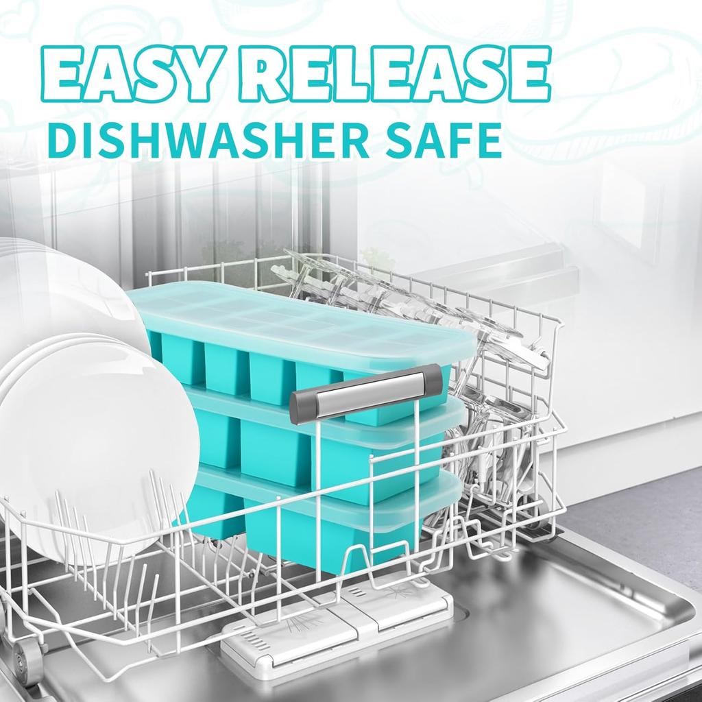 Silicone Freezer Trays with Lid,6 Cup Soup Freezer Container large Ice Cube Molds with Reinforced Steel Ring Top for freezing Soup Sauce Broth