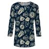 Womens Casual Crewneck Three Quarter Sleeve Relaxed Fit Printed T Shirt Top with Festival Themed Pattern for Daily Wear