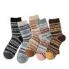 Winter and Autumn Vintage Thick and Warm Wool Socks for Children, Featuring Fel Island Wave and Diamond Pattern in Ethnic Style, Mid-calf Length Socks