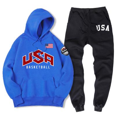 USA koszykówka ulica drukowana odzież sportowa dres męski ciepły zestaw dwuczęściowy luźna bluza z kapturem bluza zestaw spodni bluza z kapturem