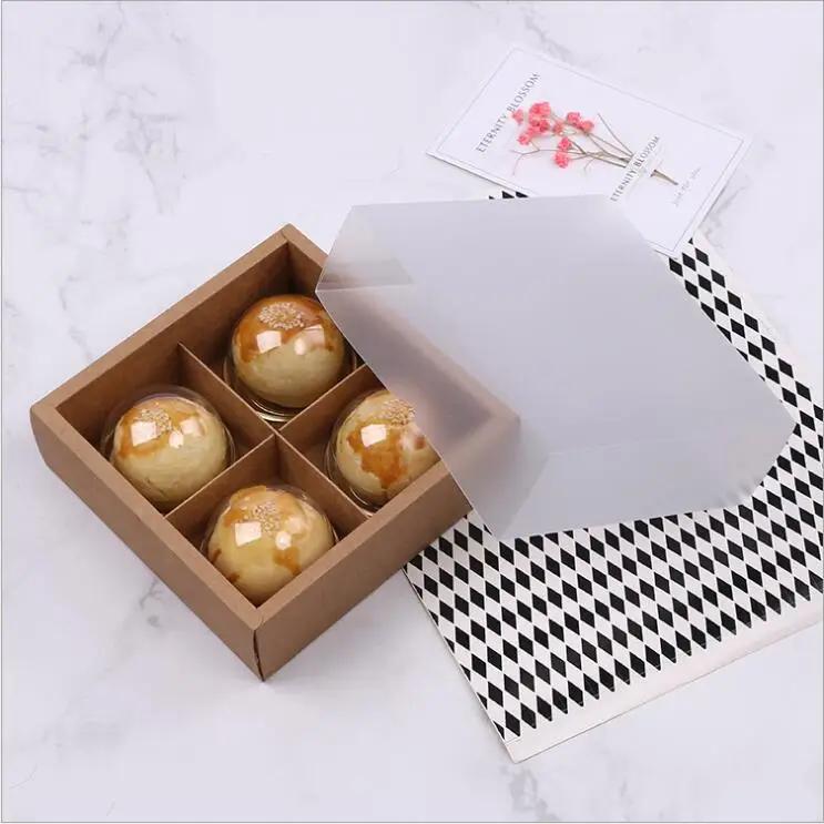 10pcs 4 Holes Kraft Paper Cake Box Moon Cake Souffle Gift Box Frosted Cover Drawer Cupcake Box and Packaging