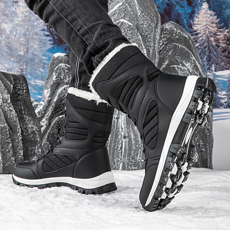 MCTIN Women White Snow Boots Winter Plush Black Warm Mid-calf Boots Ladies Slip-on Cotton Shoes Plus Size 35-42