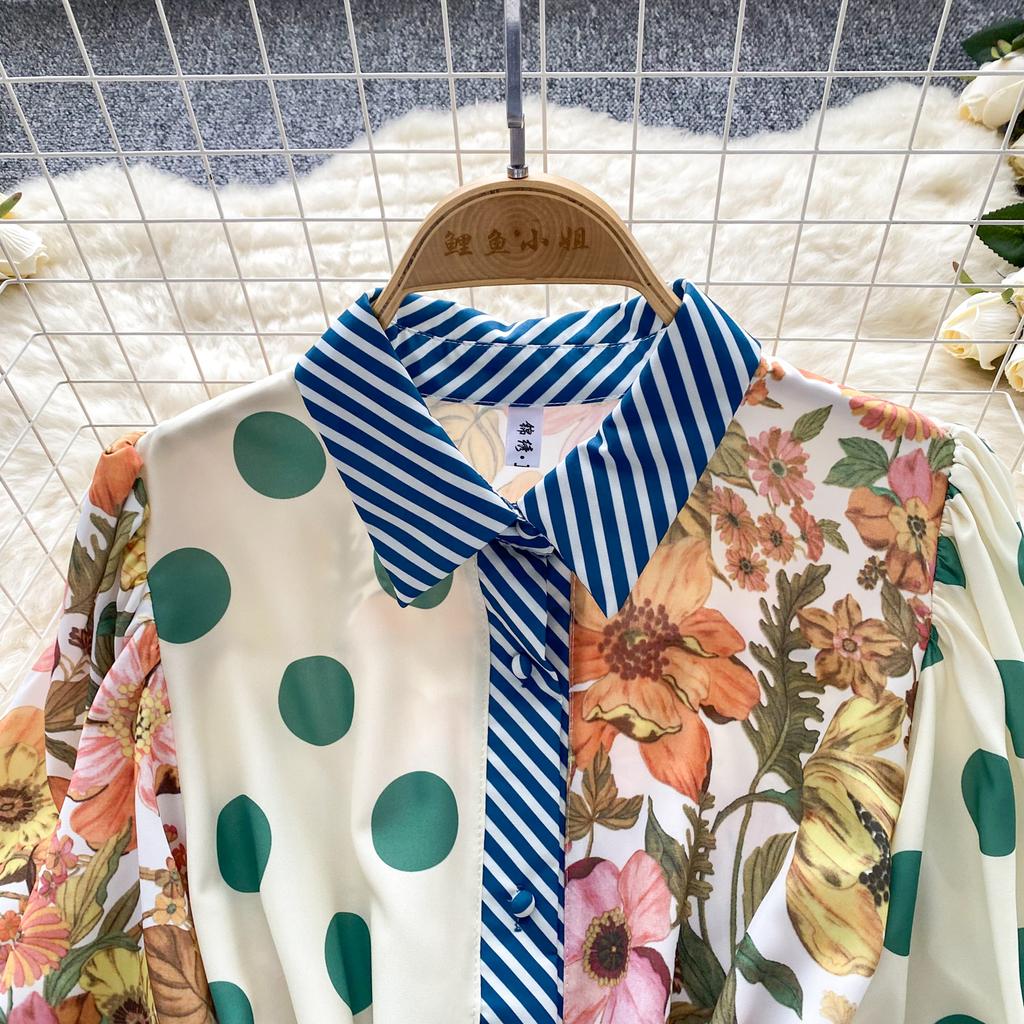 Summer Elegant Midi Patchwork Dress for Women Lapel 3/4 Sleeve Wave Point Breasted Female Design Vestidos New In 2024 Chic