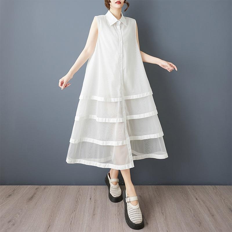 sleeveless Plus size mesh vintage new in dresses for women casual loose long summer shirt dress
