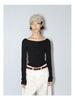[Shi Shi] Women's Slim Fit Wool Cardigan - Boat Neck, Single-Breasted, Long Sleeve, Slightly Elastic, V8141