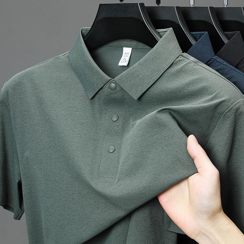 Solid Color Brocade Ammonia Seamless Glue Polo Men'S T-Shirt Medium Thin Lapel Short Sleeve