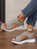 Women's Plus Size Breathable Knit Flat Sandals - European & American Casual Thick-Soled Beach Sandals