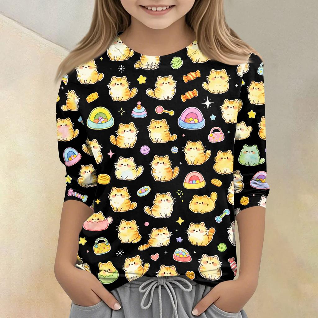 Kids Animal Print Crew Neck 3/4 Sleeve Casual T-Shirt Soft Comfortable Fabric Suitable for Everyday Wear and Outdoor Activities