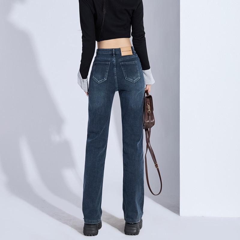 Autumn Winter High Waist Vintage Slim Straight Smoke Pipe Denim Pants Women Casual Pants Oversize Denim Trousers