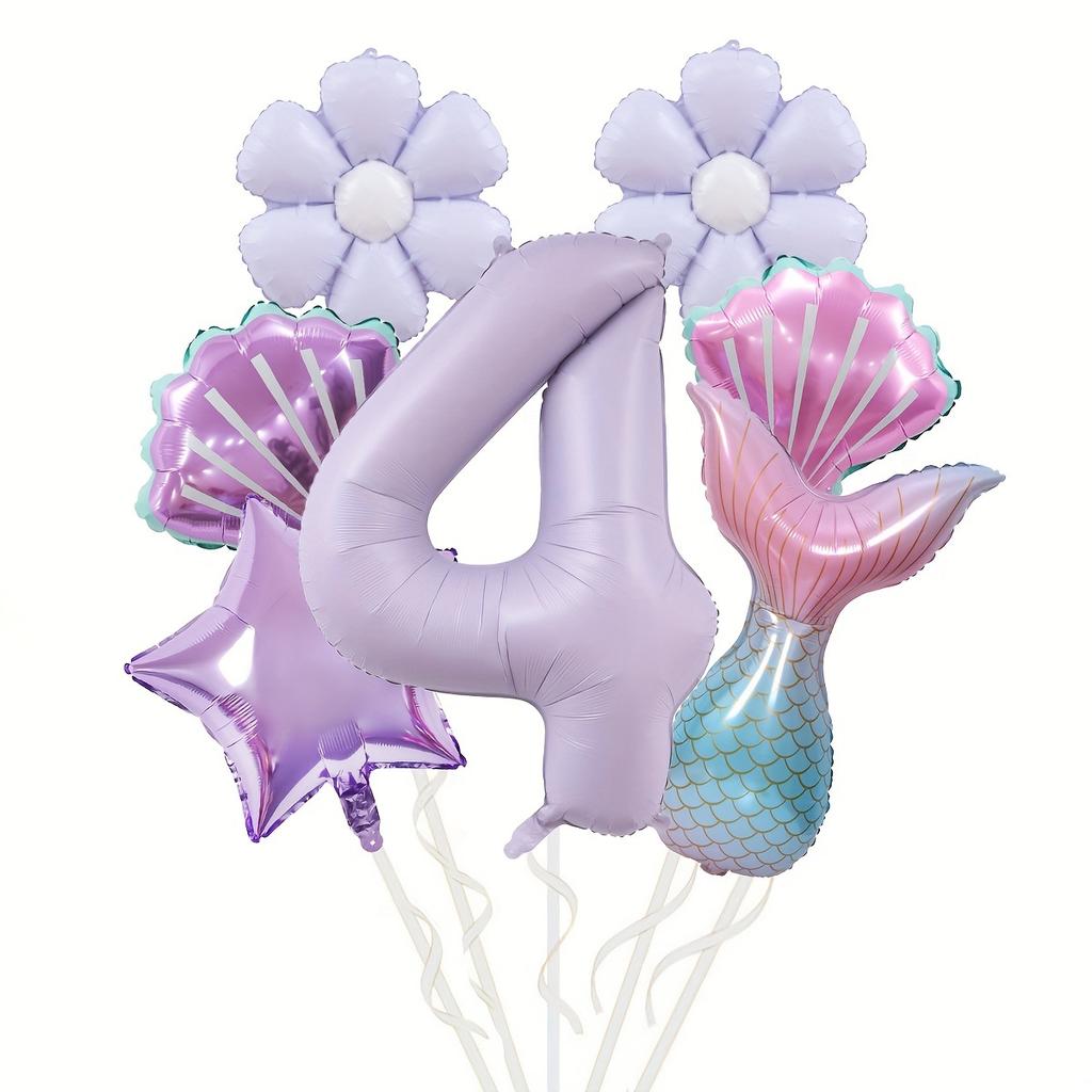 Mermaid Theme Balloon Set, Fish Tail Shell Shape 40-inch Digital Aluminum Film Birthday Party Decoration Props