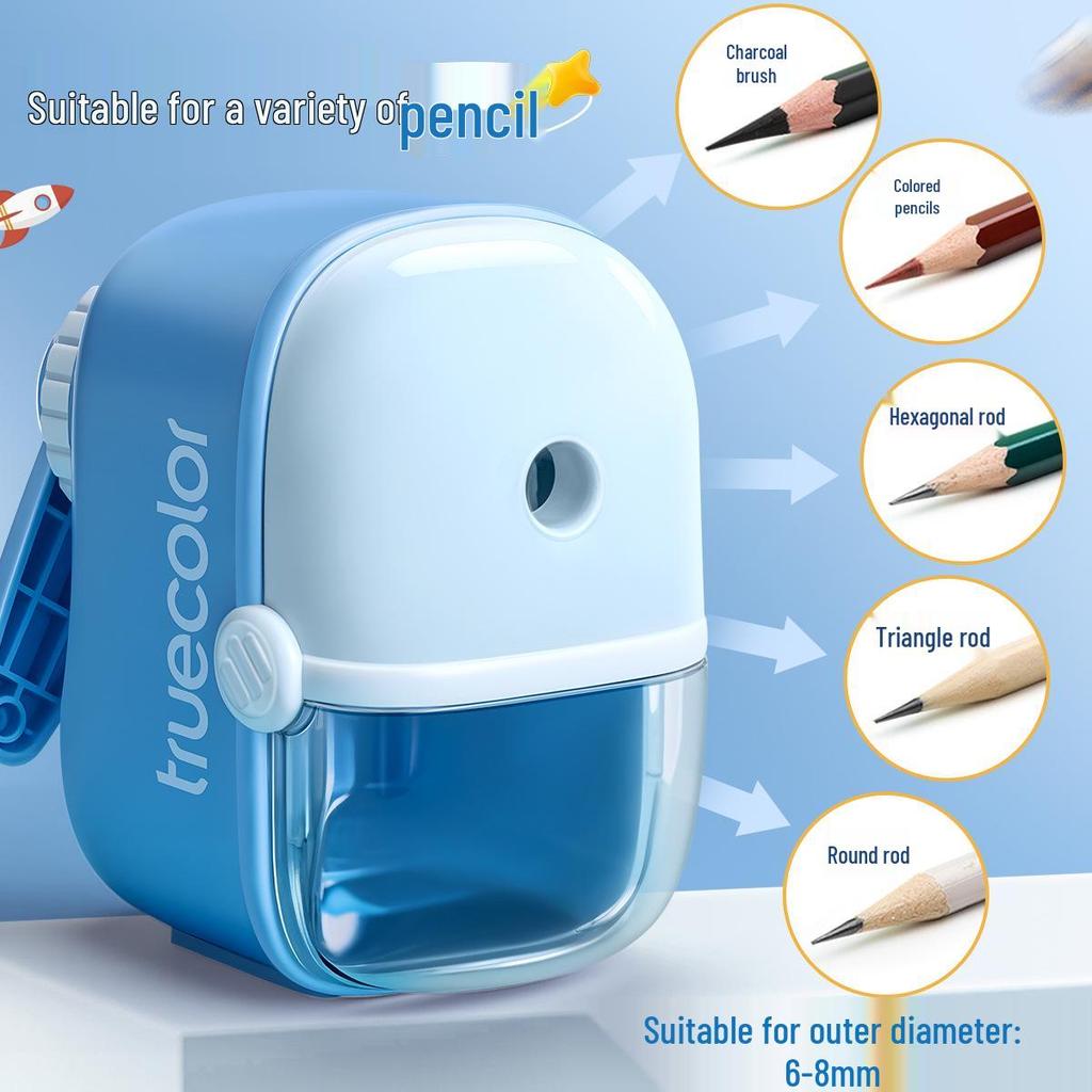True Color Hand-Crank Pencil Sharpener with Automatic Lead Advance for Students and Kids