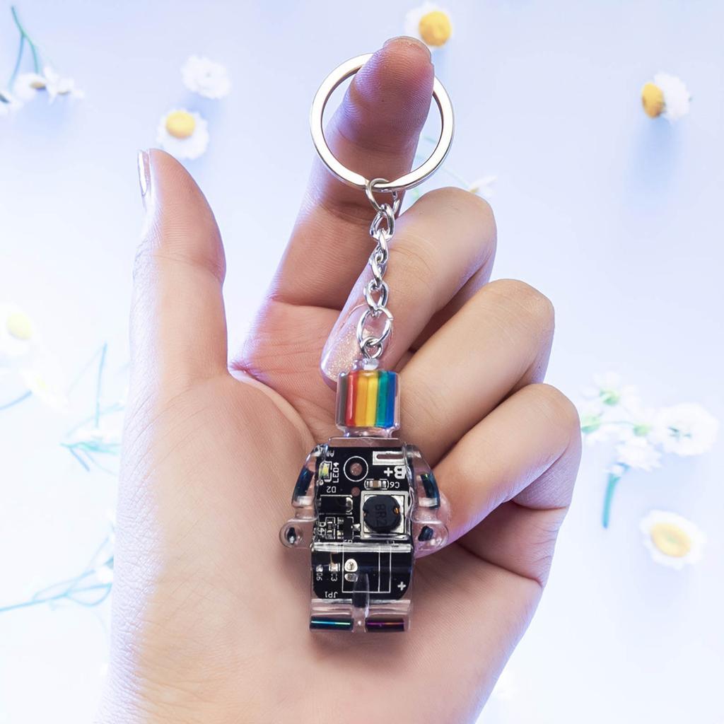 Electronic Robot Shaped Keychain Rainbow Color Key Chain Multi-Functional Phone Chain Women Girls Bag Purse Accessories