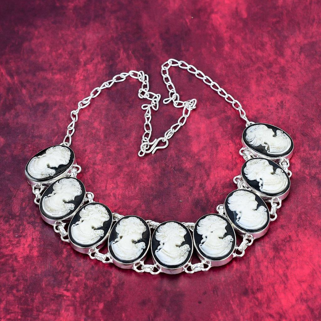 Cameo Lady Face 925 Solid Sterling Silver Necklace Adjustable, Chain Necklace Handmade Gemstone, Love Forever Gift Antique Jewelry
