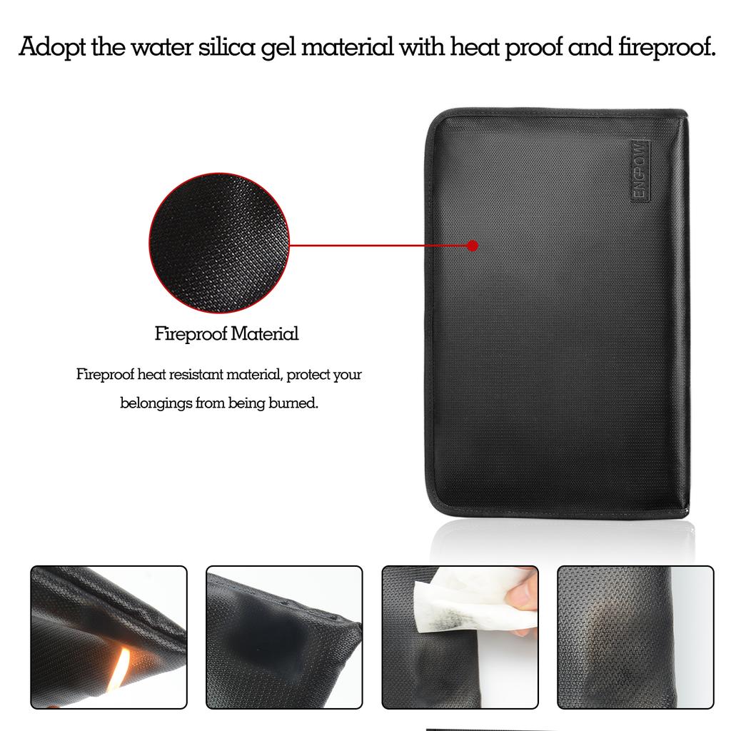 US Fireproof Zipper Wallet with 24 Transparent Fiberglass Pockets and Accordion Design for Filing