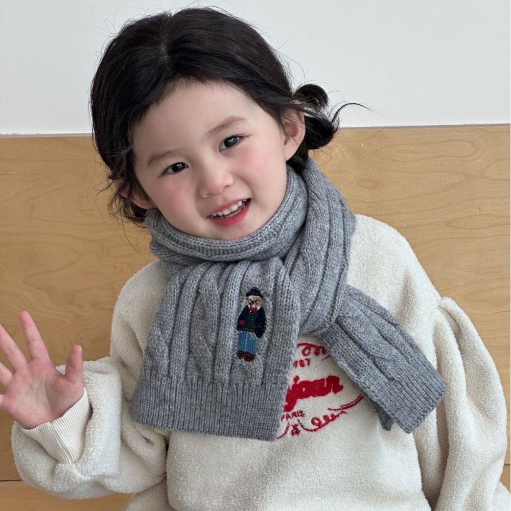 Bear Embroidery Children's Knitted Scarf Thicken Infant Neckwarmers Children's Winter Scarf Kids