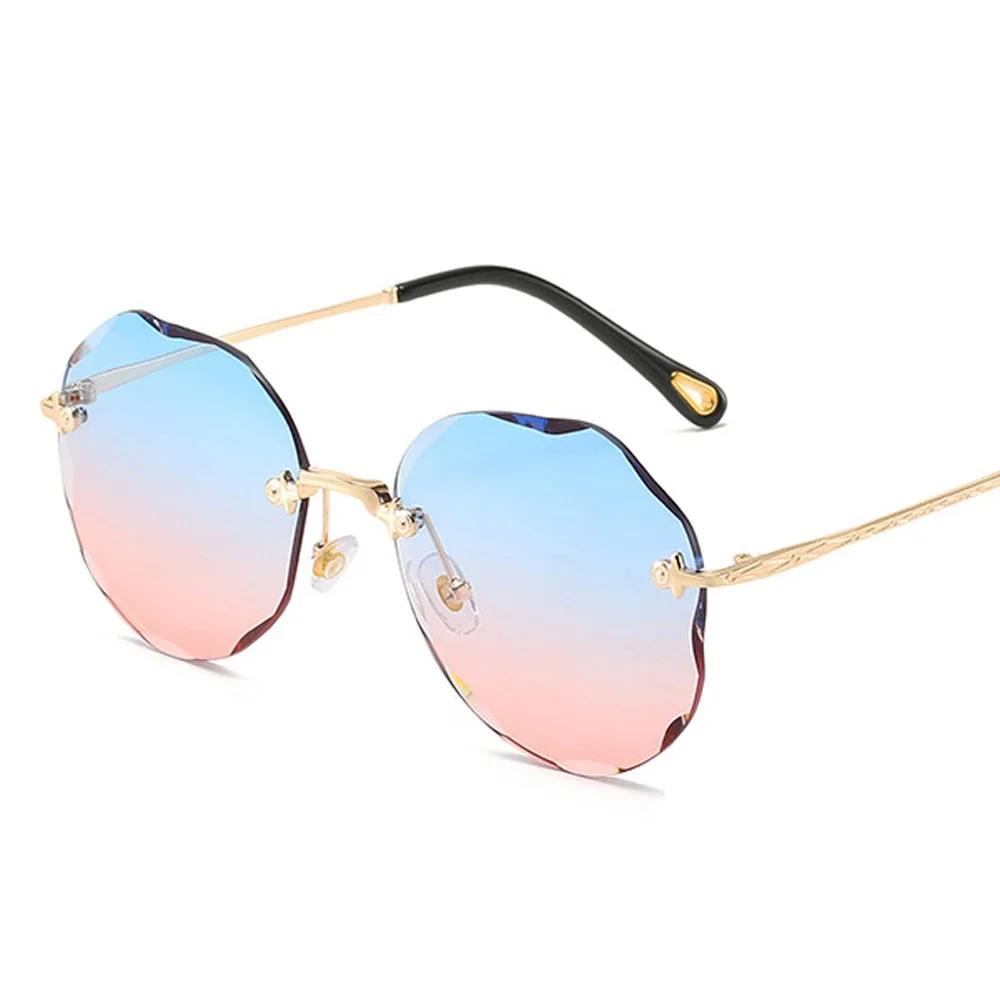 New Stylish Female Male Vintage Fashion Gradient Sun Glasses Round Cut Rimless Sunglasses Women Men Eyeglasses Gif Sunglass