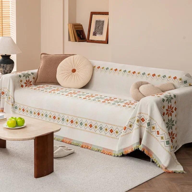1PC Bohemia Sofa Blanket with Tassel Chenille Sofa Cover for Living Room Anti-dirty Universal Sofa Throw Blanket for Home Hotel