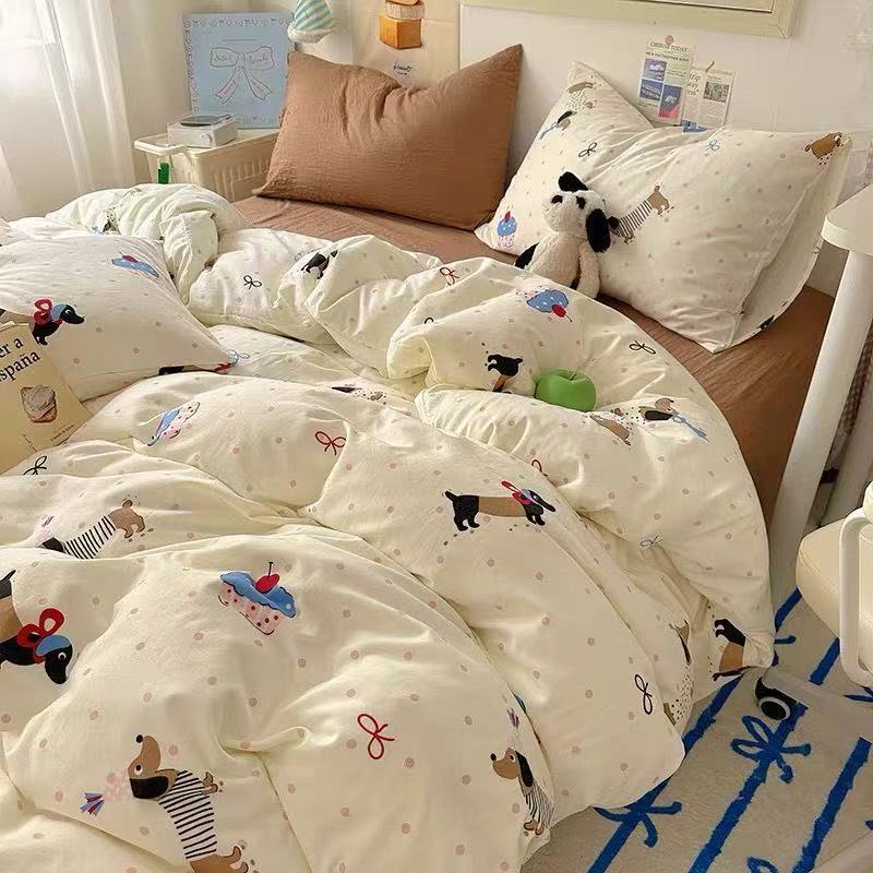 

Korean Cute Girls Bedding Sets Soft Flat Sheet Duvet Cover Pillowcase Polyester Bed Linen Twin Queen Full Size Quilt Cover Set Twin150x200 3pcs