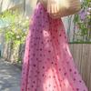 High-Waist Midi Skirt for Women - Summer Floral Heart Print Soft Aesthetic Long Skirt