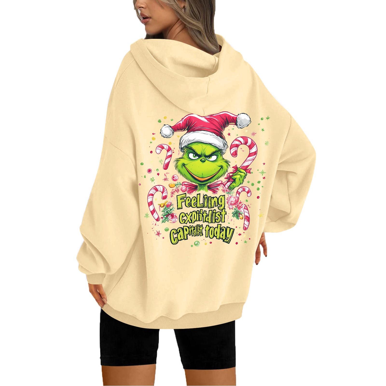 

Женская толстовка с капюшоном и круглым вырезом, длинными рукавами и рождественским принтом L бежевый