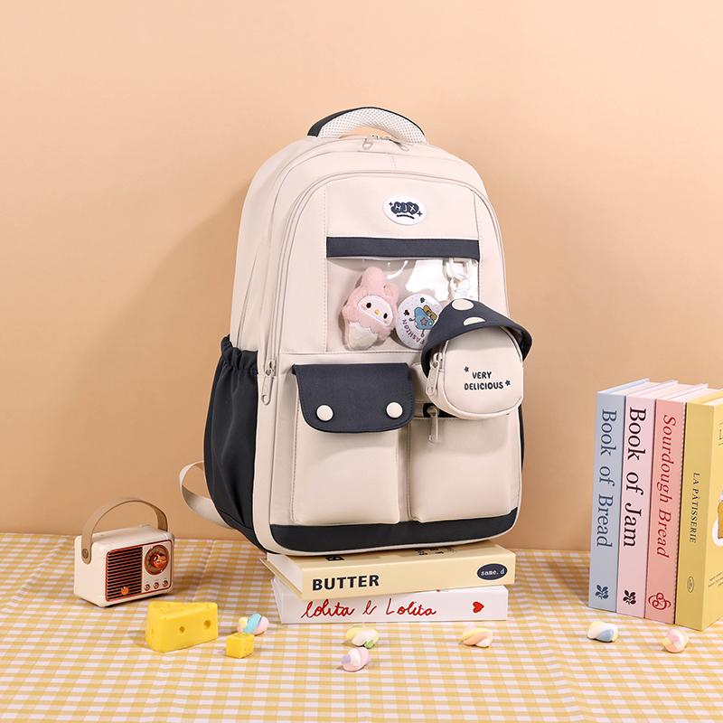 Large Capacity Backpack Color Block Student Schoolbag