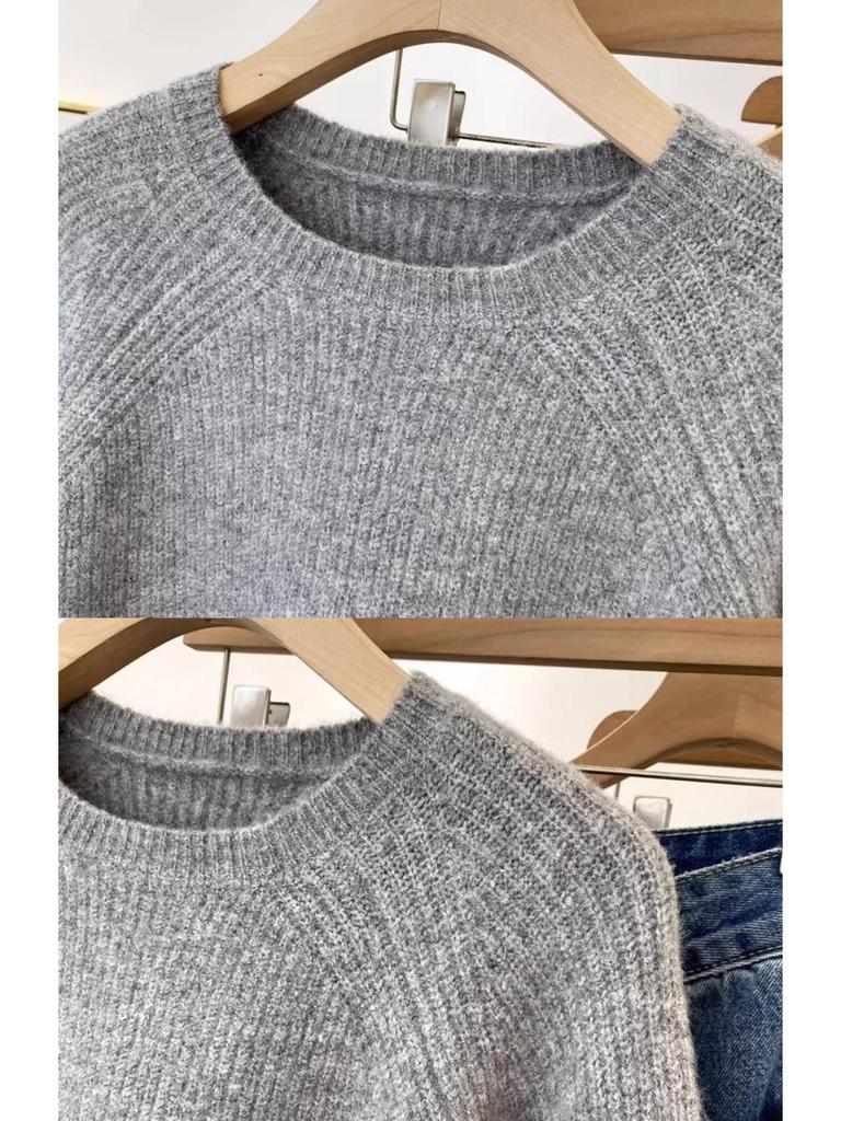 Damen Raglanärmel Rundhals Strickware - 2025 Herbst/Winter Layering Pullover, Lässiger Stil Top