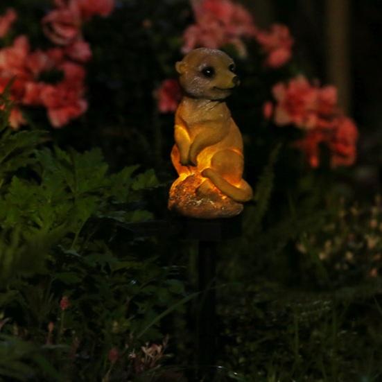 Pastoral Style Courtyard Decor Solar Meerkat Garden Light, Outdoor Waterproof LED Light with Stake, Resin Animal Yard Ornaments Cute Lamp for Walkway
