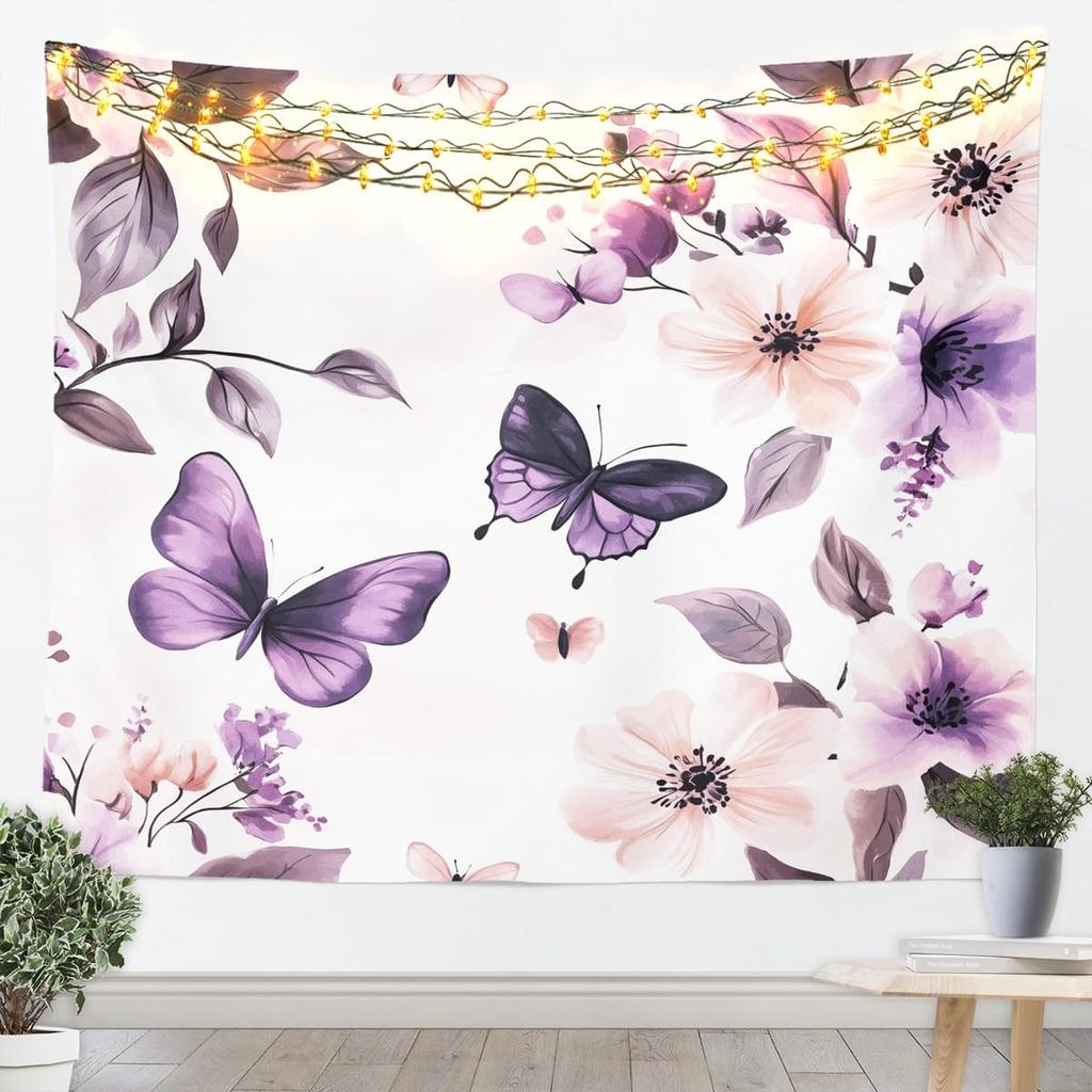 Butterfly Tapestry Glitter Diamonds Print Wall Art Luxury Elegant Blue Wall Hanging Blanket for Living Room Bedroom Home Decor