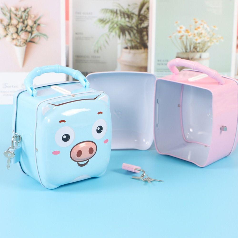 Tinplate Money Saving Box Cartoon Coins Storage Box Handheld Piggy Bank  for Student Award