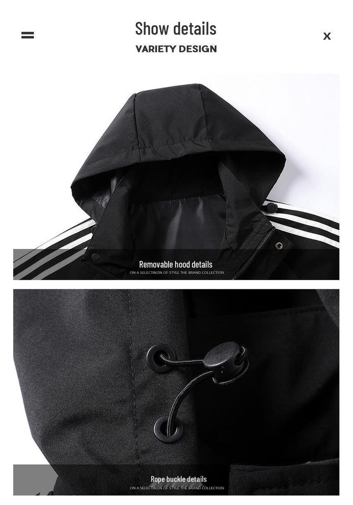 Men's Casual Three Stripe Hooded Jacket - Autumn/Winter