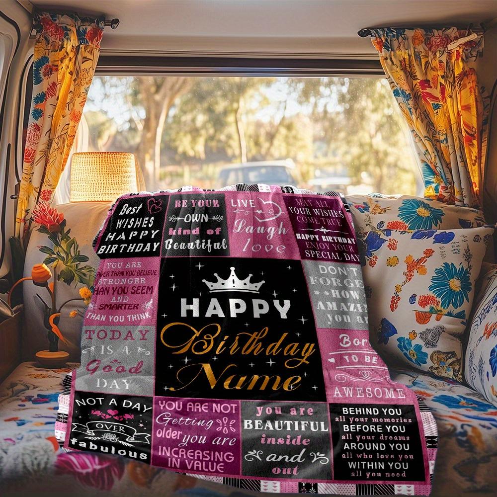 Happy Birthday Customize Your Name Rv Blanket Soft Lightweight Comfortable For Travel Camping Picnics Sofa Bed Living Room Gift For Friends And